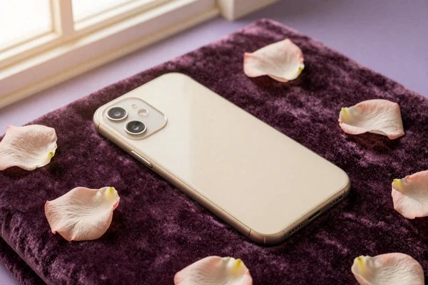 Phone on velvet still life representing the private chat category for small penis dating