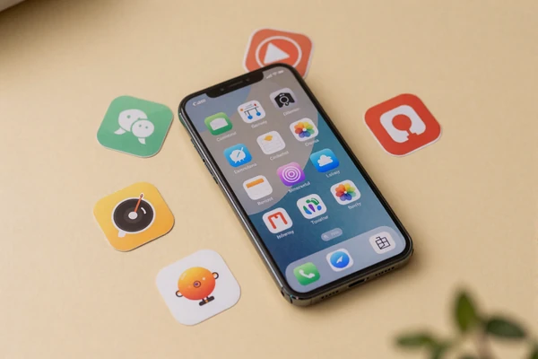 Smartphone surrounded by six dating app icons on cream background, illustrating the 2026 comparison