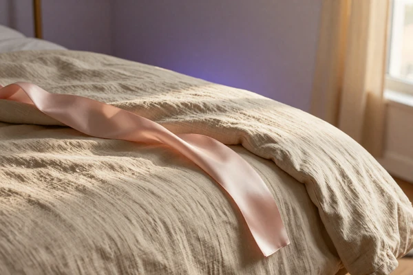Linen and silk ribbon still life representing the intimacy category on the dating platform